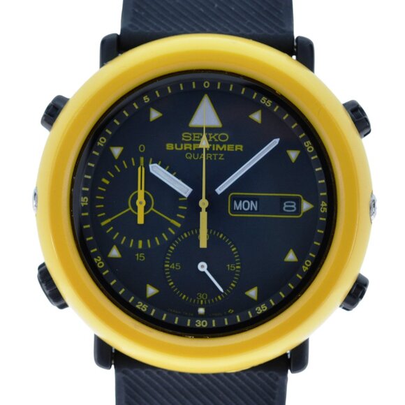 RARE 42mm Men's SEIKO Surf Timer Chronograph Black/ Yellow Watch Ref: 7A36-700A! - Picture 1 of 8